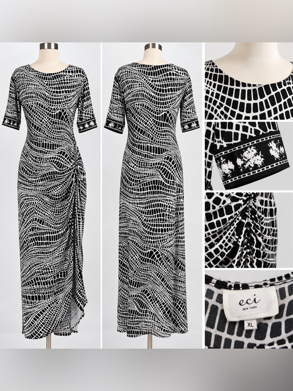 ECI New York Black & White Abstract Print Maxi Dress – Size XL